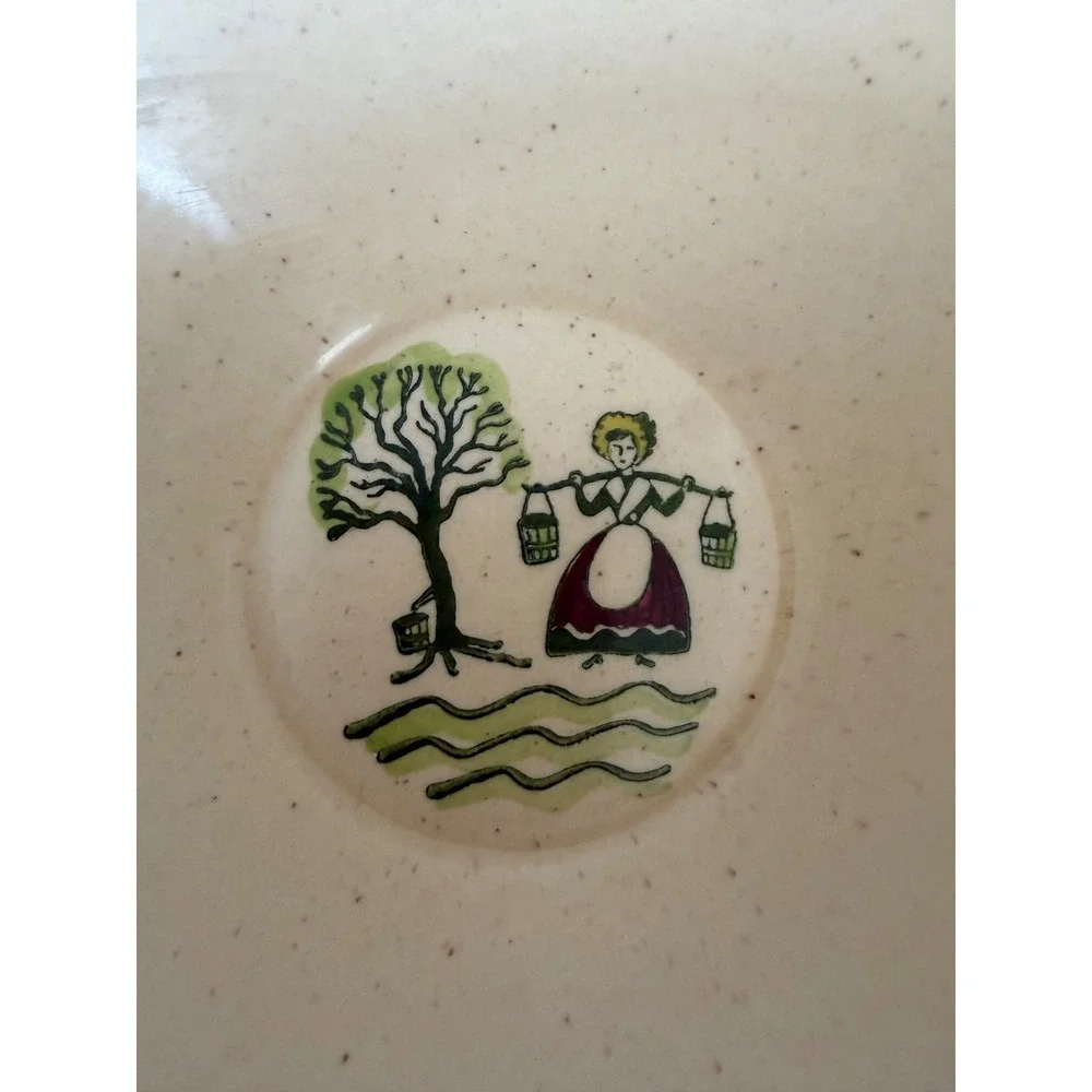 Metlox Poppytrail Hand Painted Bowl California Folk Art Woman Water Buckets 7.5